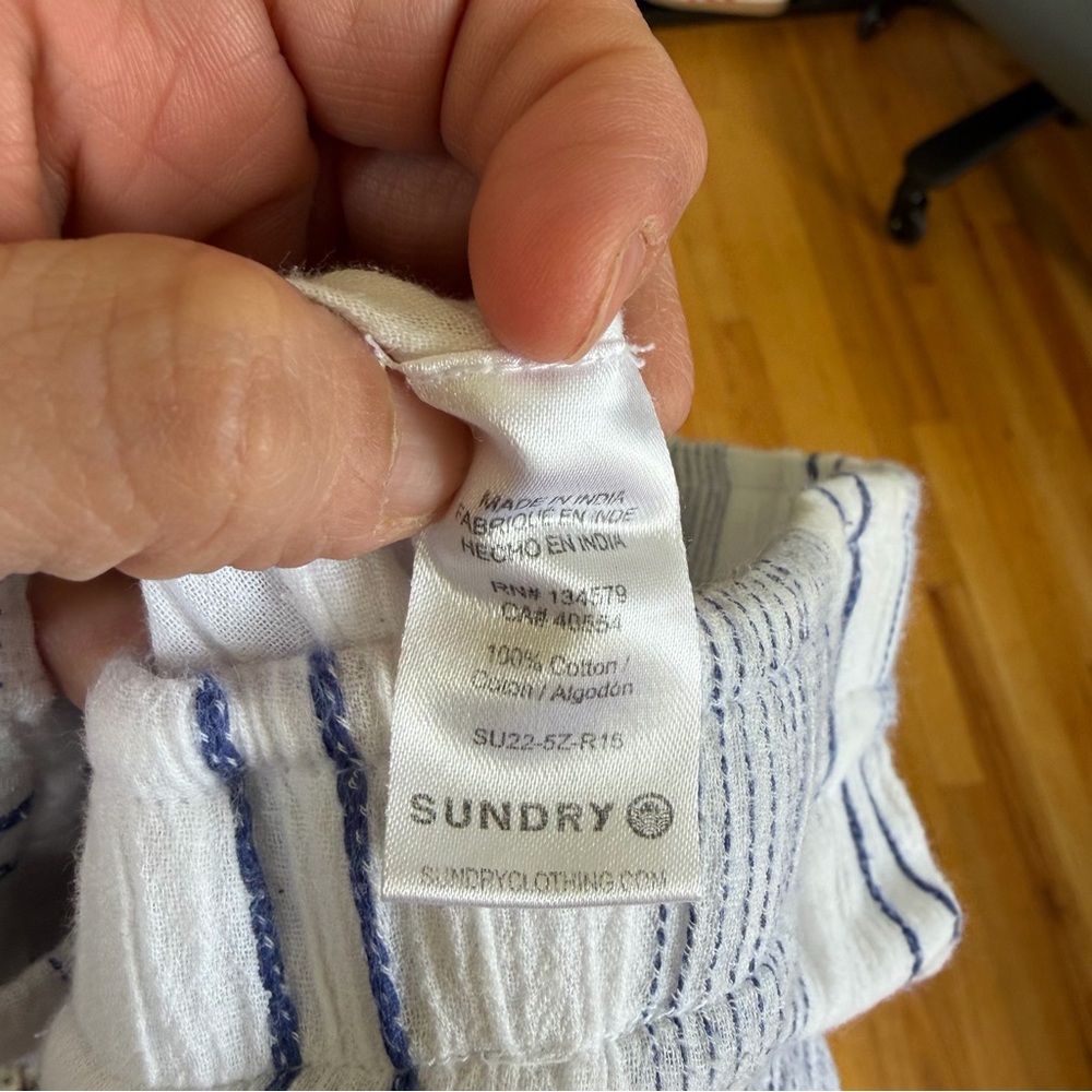 Sundry striped blue and white pullon wide leg ankle pants 3 - Picture 6 of 6